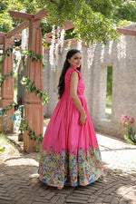Thumbnail for Jyoti Fashion Women's Pink Dola Silk Printed Festive Designer Anarkali Dress - Distacart