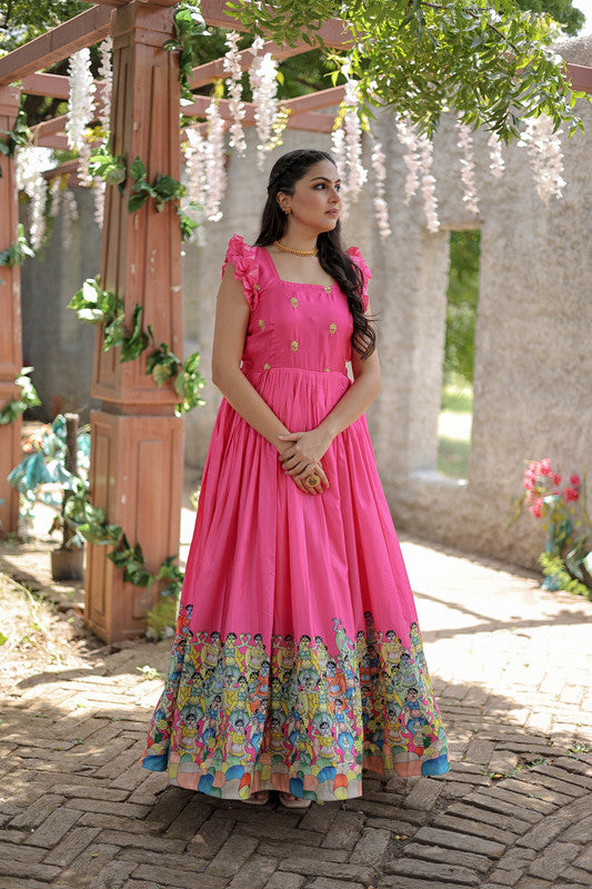 Jyoti Fashion Women's Pink Dola Silk Printed Festive Designer Anarkali Dress - Distacart