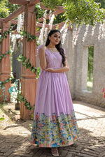 Thumbnail for Jyoti Fashion Women's Purple Dola Silk Printed Festive Designer Anarkali Dress - Distacart