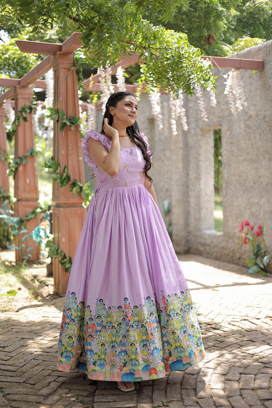 Jyoti Fashion Women's Purple Dola Silk Printed Festive Designer Anarkali Dress - Distacart