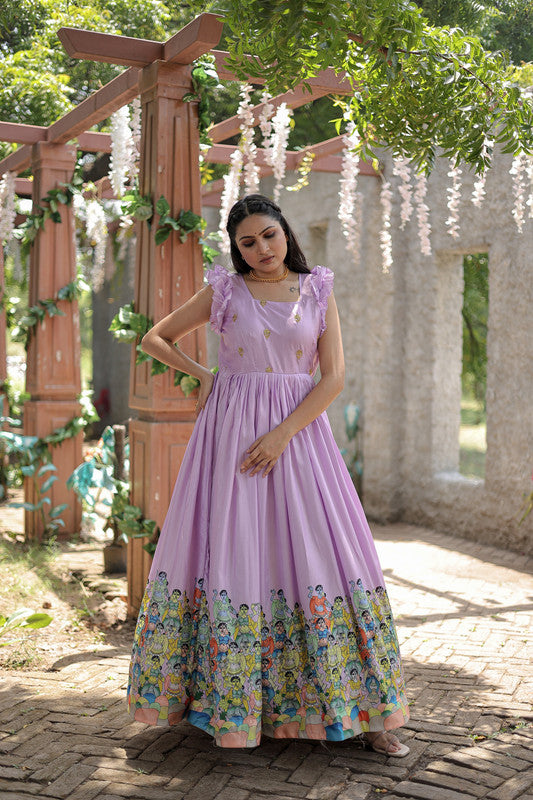 Jyoti Fashion Women's Purple Dola Silk Printed Festive Designer Anarkali Dress - Distacart