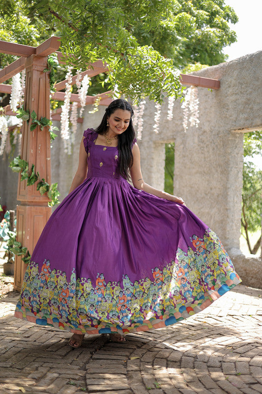 Jyoti Fashion Women's Wine Dola Silk Printed Festive Designer Anarkali Dress - Distacart