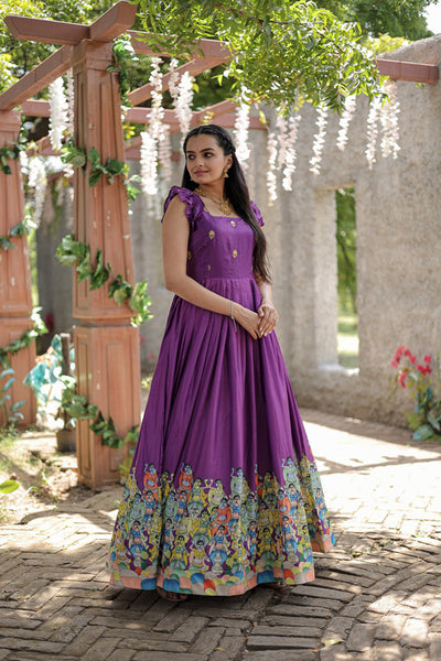 Jyoti Fashion Women's Wine Dola Silk Printed Festive Designer Anarkali Dress - Distacart