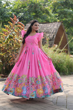 Thumbnail for Jyoti Fashion Women's Pink Dola Silk Printed Festive Designer Anarkali Dress - Distacart