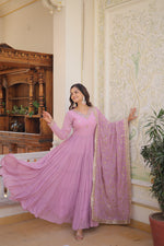 Thumbnail for Jyoti Fashion Women's Purple Faux Georgette Embroidered Partywear Anarkali Dress with Dupatta - Distacart