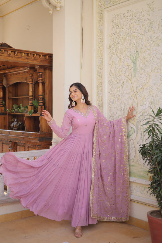 Jyoti Fashion Women's Purple Faux Georgette Embroidered Partywear Anarkali Dress with Dupatta - Distacart