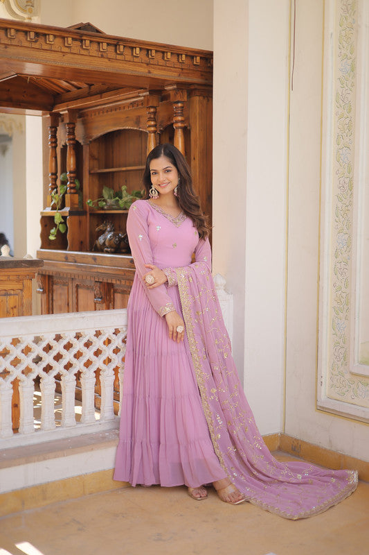 Jyoti Fashion Women's Purple Faux Georgette Embroidered Partywear Anarkali Dress with Dupatta - Distacart