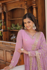 Thumbnail for Jyoti Fashion Women's Purple Faux Georgette Embroidered Partywear Anarkali Dress with Dupatta - Distacart