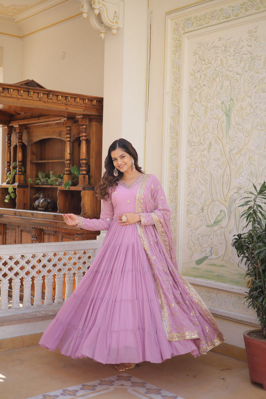 Jyoti Fashion Women's Purple Faux Georgette Embroidered Partywear Anarkali Dress with Dupatta - Distacart