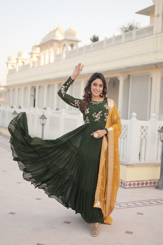 Jyoti Fashion Women's Green Faux Georgette Sequins Embroidered Partywear Anarkali Dress with Dupatta - Distacart