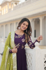Thumbnail for Jyoti Fashion Women's Wine Faux Georgette Sequins Embroidered Partywear Anarkali Dress with Dupatta - Distacart