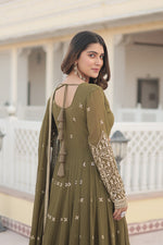 Thumbnail for Jyoti Fashion Women's Mehendi Faux Georgette Sequins Embroidered Partywear Anarkali Dress with Dupatta - Distacart