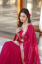 Thumbnail for Jyoti Fashion Women's Rani Pink Faux Georgette Frill Work Partywear Anarkali Dress with Dupatta - Distacart