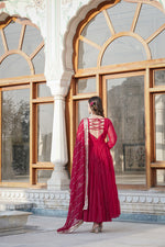 Thumbnail for Jyoti Fashion Women's Rani Pink Faux Georgette Frill Work Partywear Anarkali Dress with Dupatta - Distacart