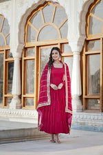 Thumbnail for Jyoti Fashion Women's Rani Pink Faux Georgette Frill Work Partywear Anarkali Dress with Dupatta - Distacart