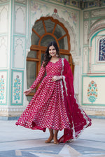 Thumbnail for Jyoti Fashion Women's Rani Pink Faux Blooming Sequins Embroidered Partywear Anarkali Dress with Dupatta - Distacart