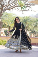 Thumbnail for Jyoti Fashion Women's Black Faux Blooming Sequins Embroidered Partywear Anarkali Dress with Dupatta - Distacart