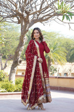 Thumbnail for Jyoti Fashion Women's Maroon Faux Blooming Sequins Embroidered Partywear Anarkali Dress with Dupatta - Distacart