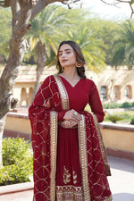 Thumbnail for Jyoti Fashion Women's Maroon Faux Blooming Sequins Embroidered Partywear Anarkali Dress with Dupatta - Distacart
