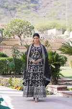 Thumbnail for Jyoti Fashion Women's Black Viscose Jacquard with Sequins Embroidered Anarkali Dress with Dupatta - Distacart