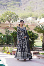 Thumbnail for Jyoti Fashion Women's Black Viscose Jacquard with Sequins Embroidered Anarkali Dress with Dupatta - Distacart
