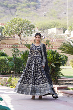 Thumbnail for Jyoti Fashion Women's Black Viscose Jacquard with Sequins Embroidered Anarkali Dress with Dupatta - Distacart