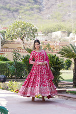 Thumbnail for Jyoti Fashion Women's Pink Viscose Jacquard with Sequins Embroidered Anarkali Dress with Dupatta - Distacart