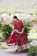 Thumbnail for Jyoti Fashion Women's Maroon Faux Blooming Sequins Thread Embroidered Anarkali Dress with Dupatta - Distacart