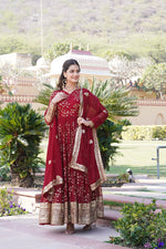 Thumbnail for Jyoti Fashion Women's Maroon Faux Blooming Sequins Thread Embroidered Anarkali Dress with Dupatta - Distacart