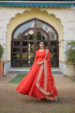 Thumbnail for Jyoti Fashion Women's Gajri Russian Silk Kali work Partywear Anarkali Dress with Dupatta - Distacart