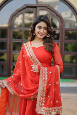 Thumbnail for Jyoti Fashion Women's Gajri Russian Silk Kali work Partywear Anarkali Dress with Dupatta - Distacart