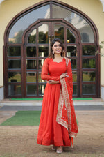 Thumbnail for Jyoti Fashion Women's Gajri Russian Silk Kali work Partywear Anarkali Dress with Dupatta - Distacart