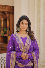 Thumbnail for Jyoti Fashion Women's Purple Russian Silk Kali work Partywear Anarkali Dress with Dupatta - Distacart