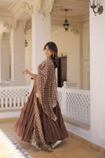 Thumbnail for Jyoti Fashion Women's Coffee Faux Georgette Embroidered Partywear Anarkali Dress with Dupatta - Distacart