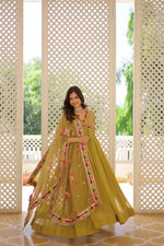 Thumbnail for Jyoti Fashion Women's Mehendi Faux Georgette Sequins Zari Embroidered Anarkali Dress with Dupatta - Distacart