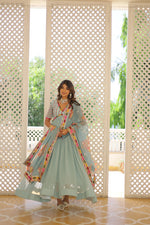 Thumbnail for Jyoti Fashion Women's Sky Blue Faux Georgette Sequins Zari Embroidered Anarkali Dress with Dupatta - Distacart