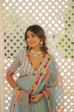 Thumbnail for Jyoti Fashion Women's Sky Blue Faux Georgette Sequins Zari Embroidered Anarkali Dress with Dupatta - Distacart