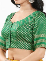 Thumbnail for Joban Fashion Green Brocade Padded Blouse With Round Neck Elbow Sleeves - Distacart