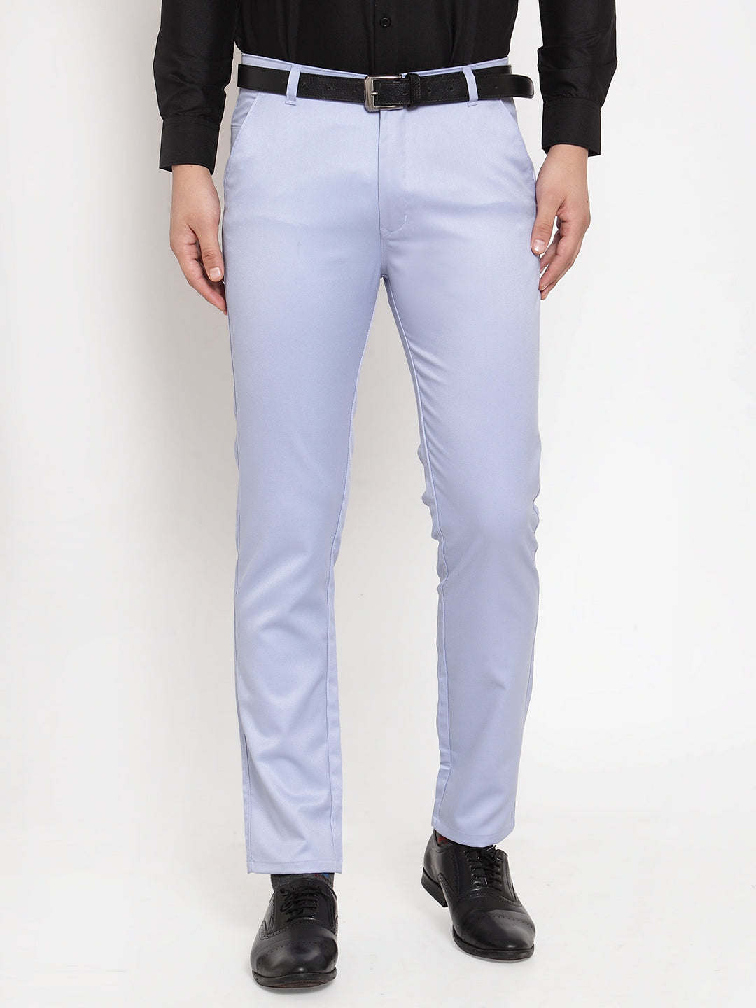 Jainish Men's Blue Tapered Fit Formal Trousers - Distacart