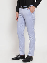 Thumbnail for Jainish Men's Blue Tapered Fit Formal Trousers - Distacart