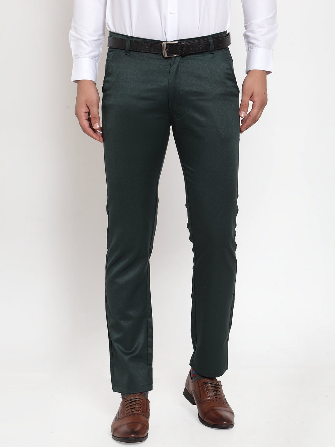 Jainish Men's Olive Tapered Fit Formal Trousers - Distacart