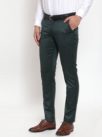 Thumbnail for Jainish Men's Olive Tapered Fit Formal Trousers - Distacart