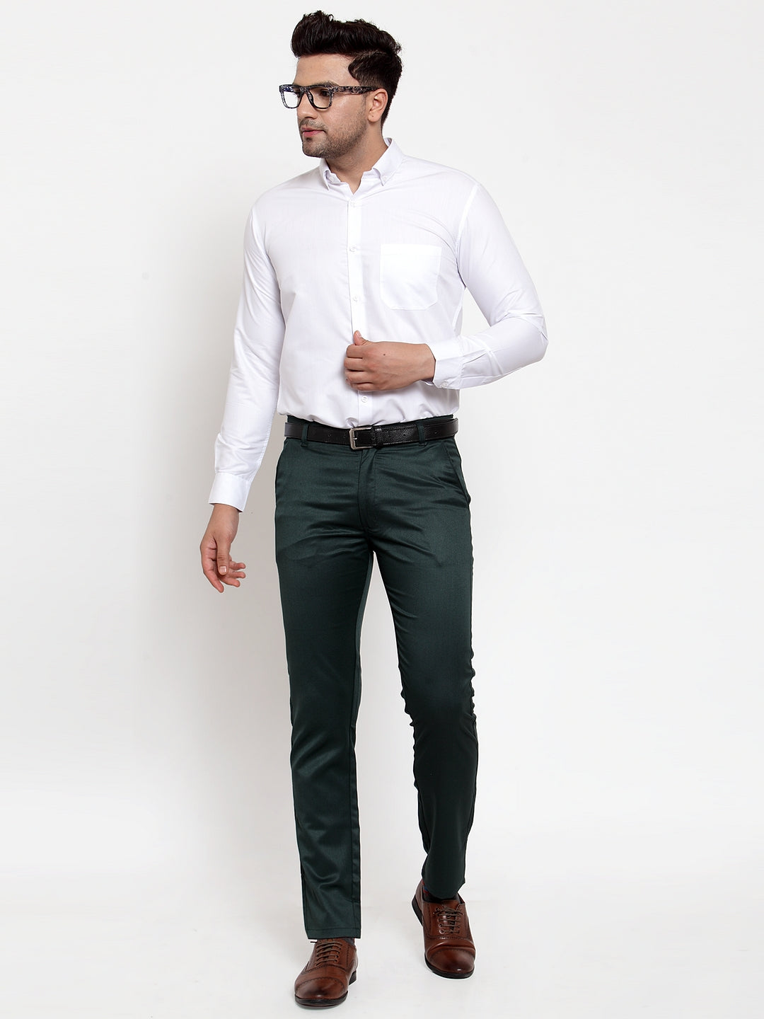 Jainish Men's Olive Tapered Fit Formal Trousers - Distacart