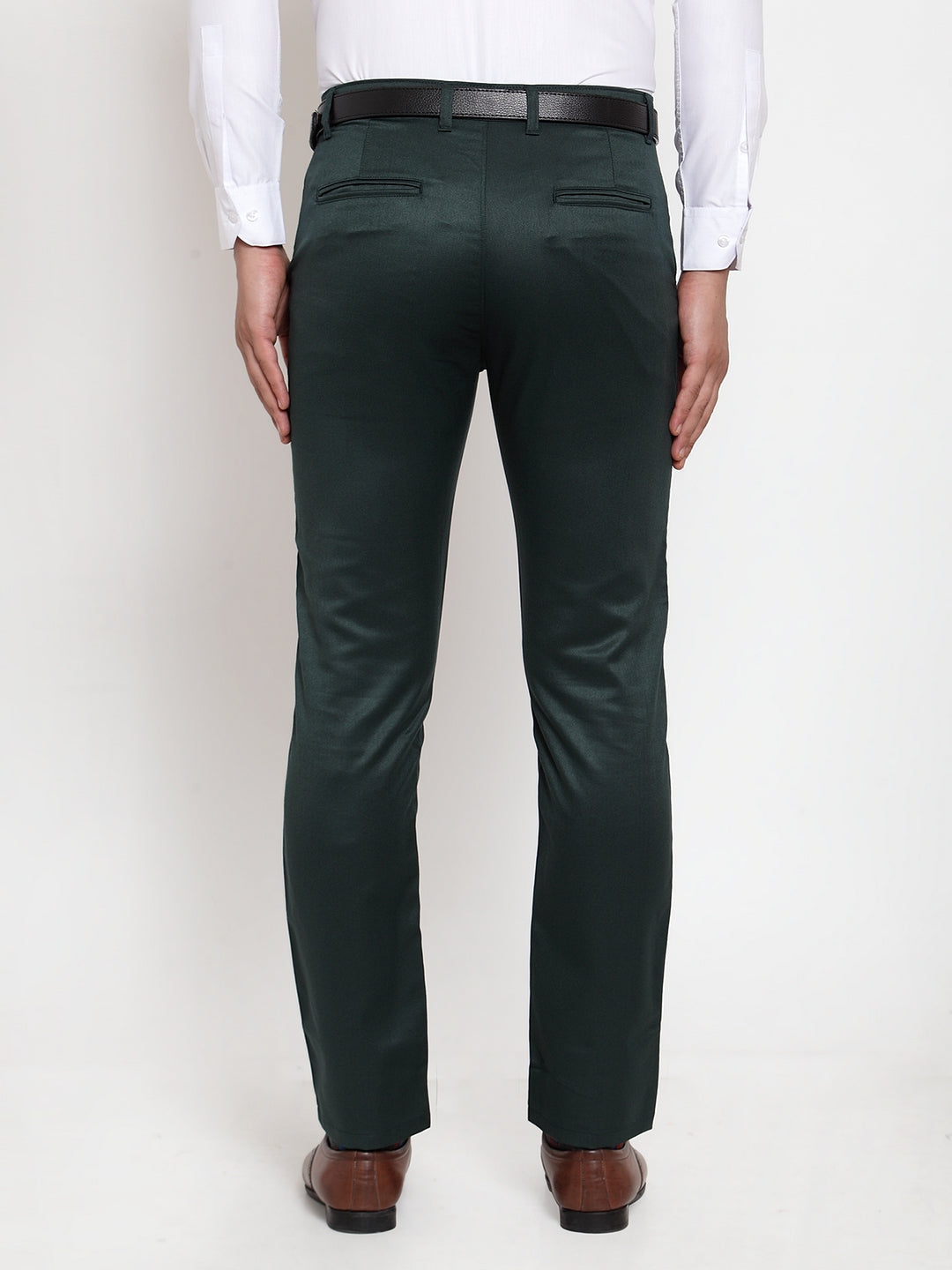 Jainish Men's Olive Tapered Fit Formal Trousers - Distacart