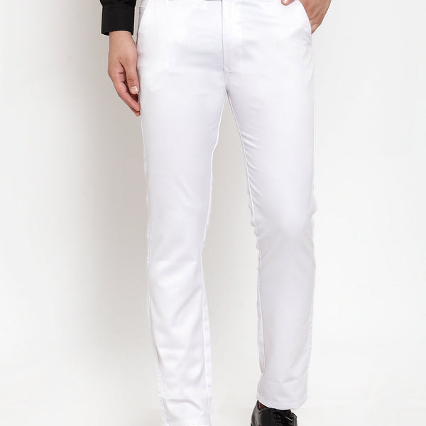 Jainish Men's White Tapered Fit Formal Trousers - Distacart