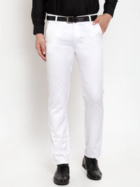 Thumbnail for Jainish Men's White Tapered Fit Formal Trousers - Distacart