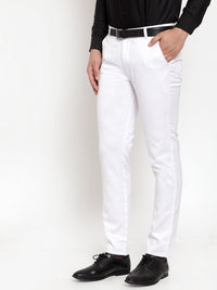 Thumbnail for Jainish Men's White Tapered Fit Formal Trousers - Distacart