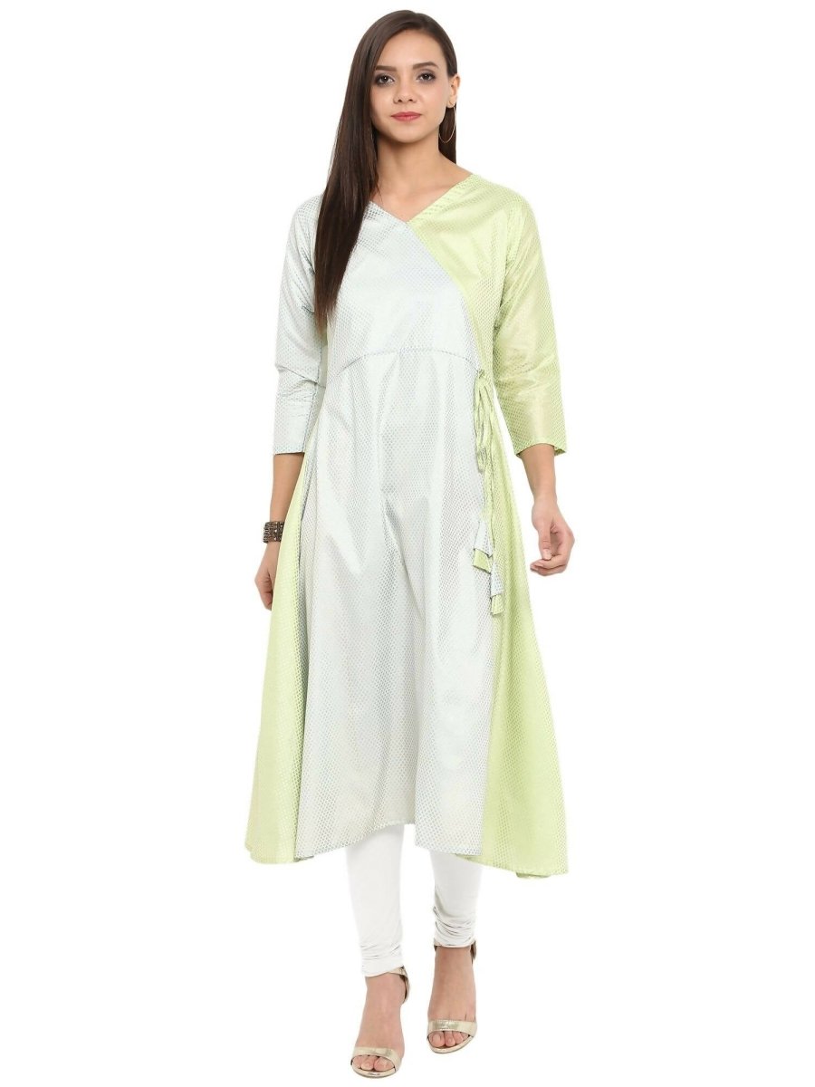 Ahalyaa Women Lime Green & Off-White Printed A-Line Kurta - Distacart