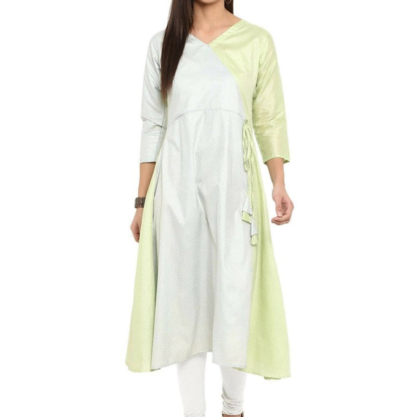 Ahalyaa Women Lime Green & Off-White Printed A-Line Kurta - Distacart