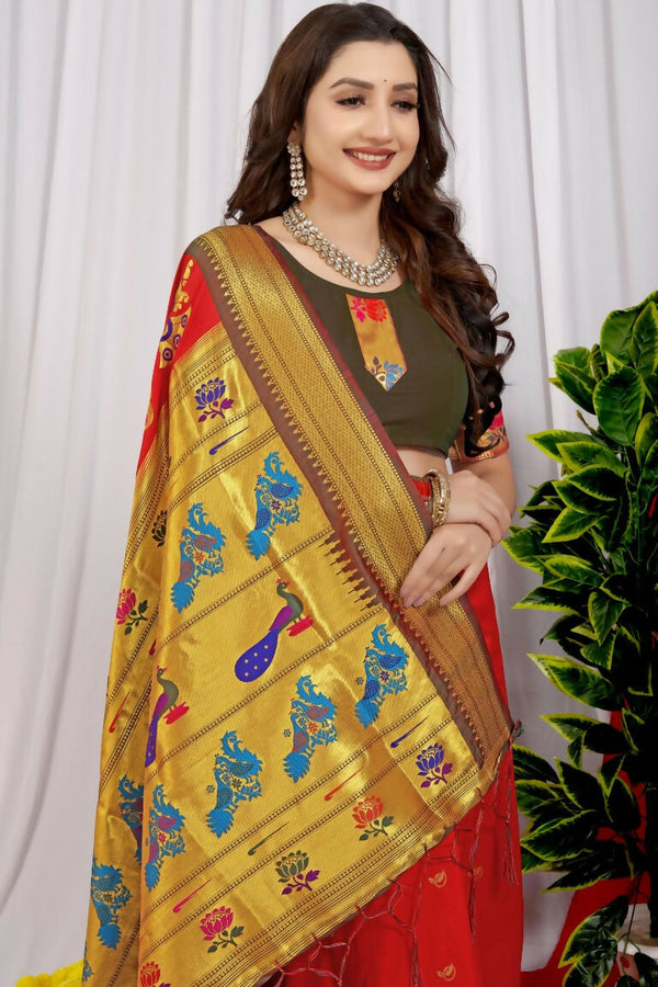 Jyoti Fashion Women's Maroon Paithani Silk Zari Woven Saree with Blouse - Distacart
